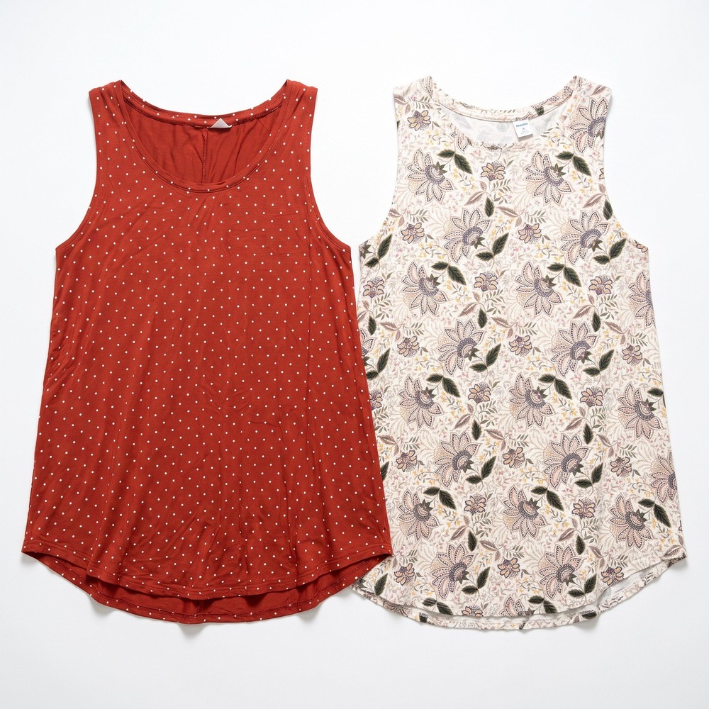 Old Navy Womens M Rust Polka Dot Cream Floral Luxe Swing Tank Top 2 Pack Boho